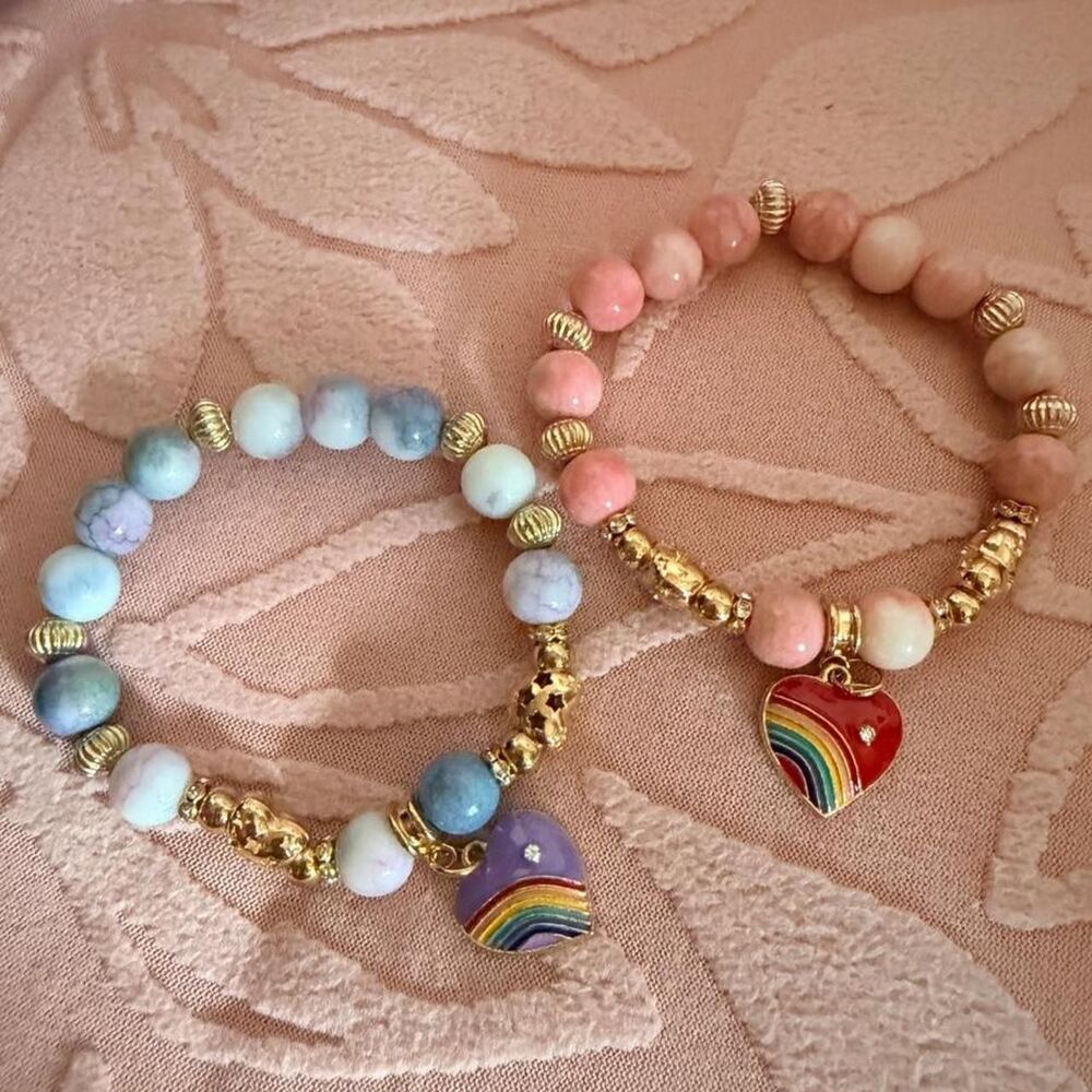 Rainbow Heart Charm Bracelet Set